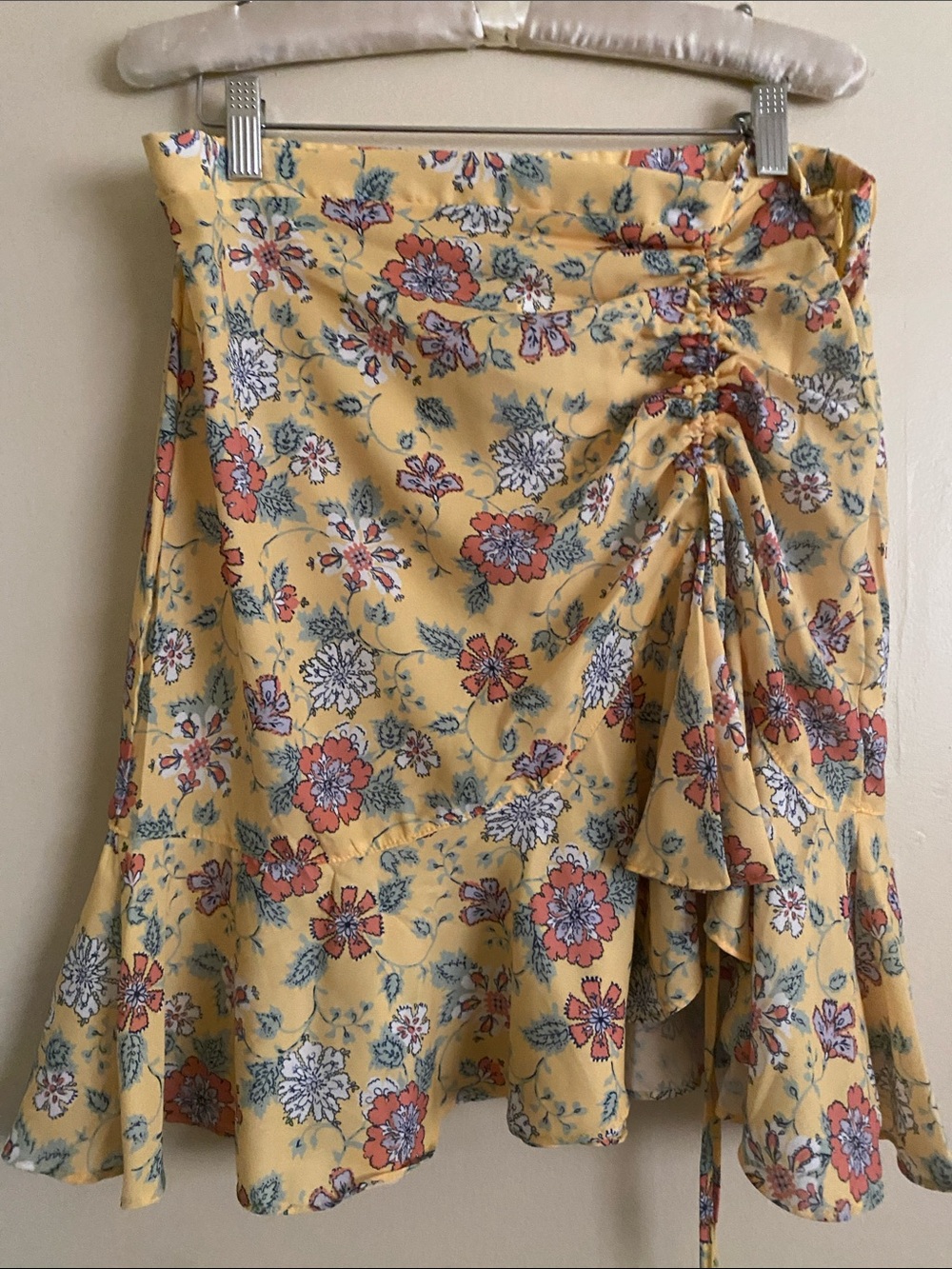 Max Studio Yellow Floral Ruched Skirt